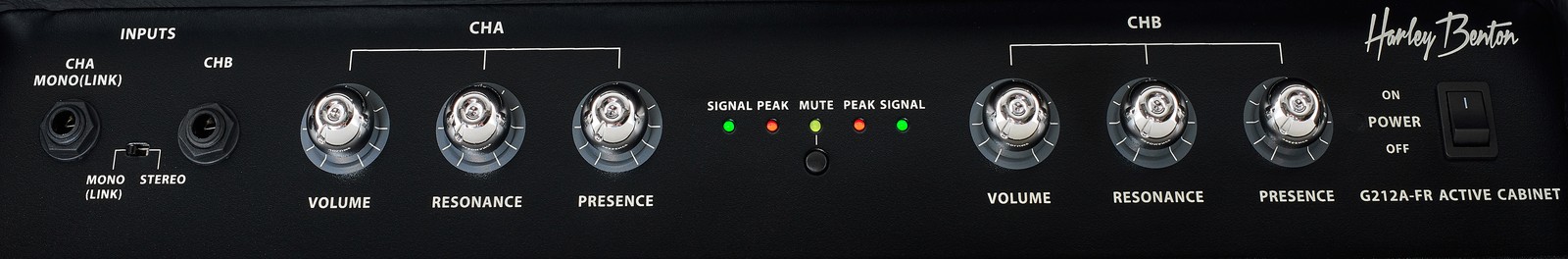 Bedienfeld mit Inputs und Reglern am Harley Benton G212A-FR