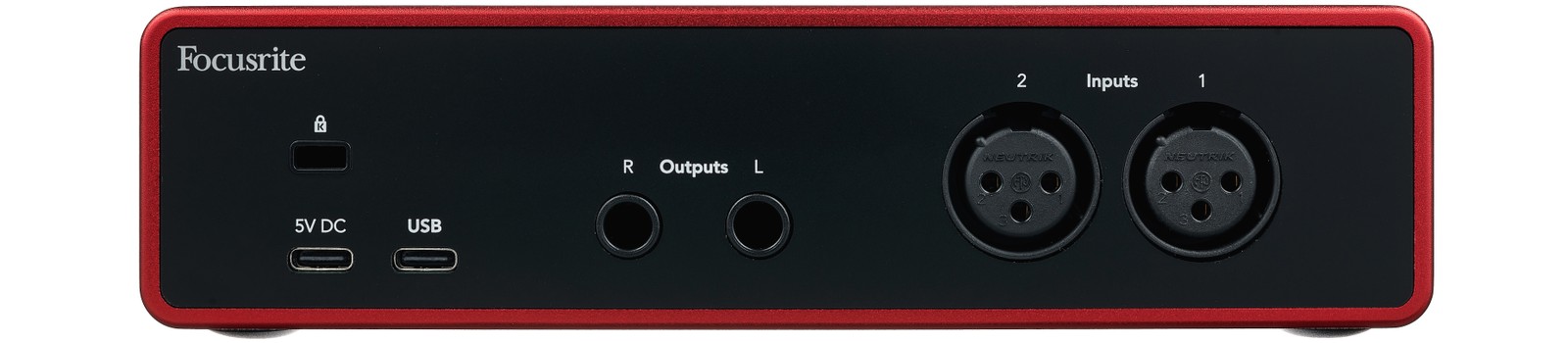 Rückseite mit Anschlüssen des Focusrite Scarlett 2i2 Studio 4th Gen. 2-Kanal USB 2.0 Audiointerface