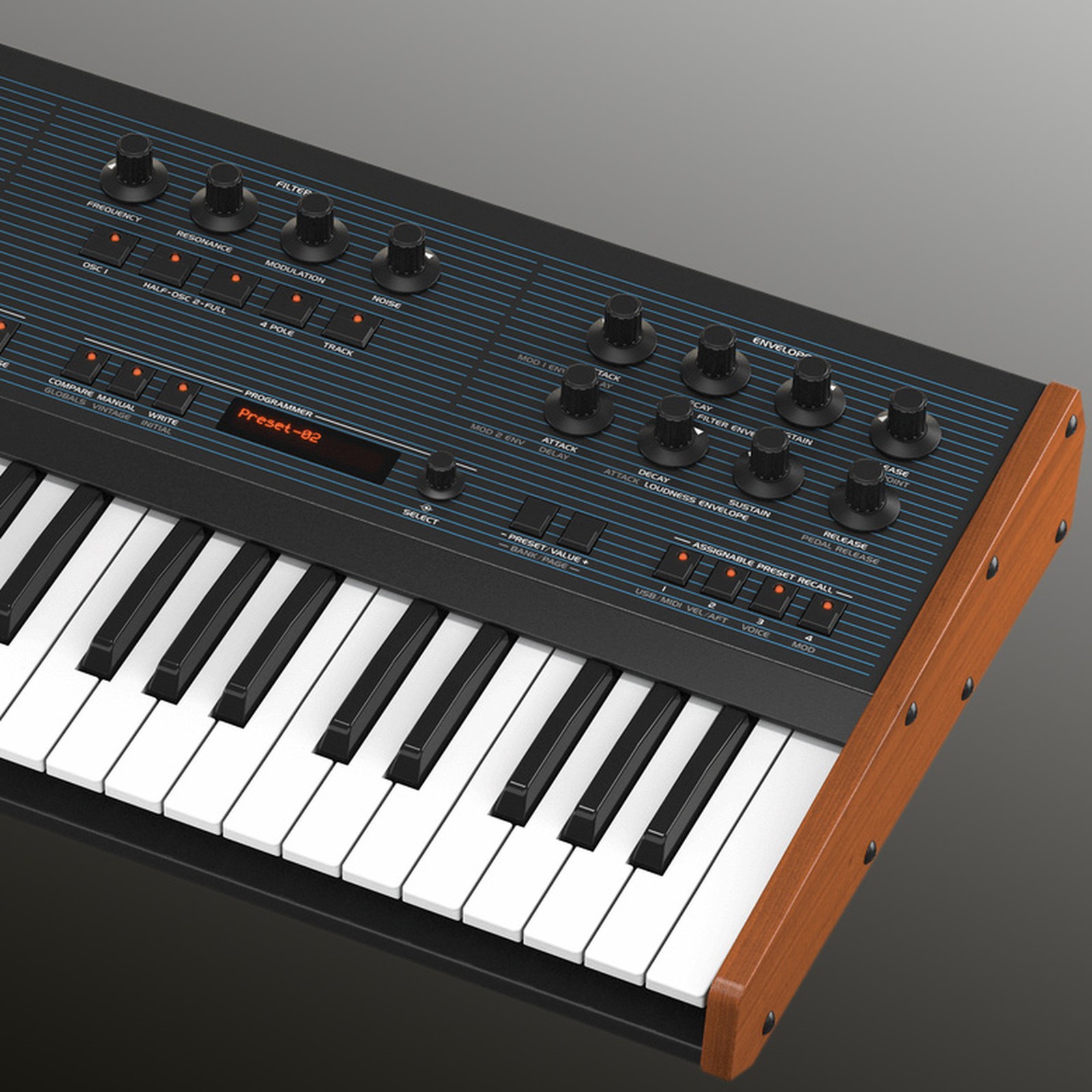 Tasten und Regler auf dem Behringer UB-Xa Synthesizer