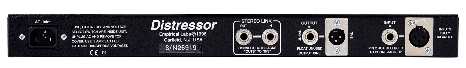 Empirical Labs EL8 XS Distressor, rear view with sockets