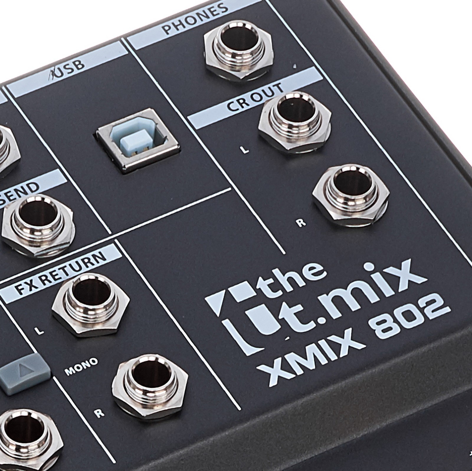 Headphone and effect sockets on the the t.mix xmix 802 USB mixing desk