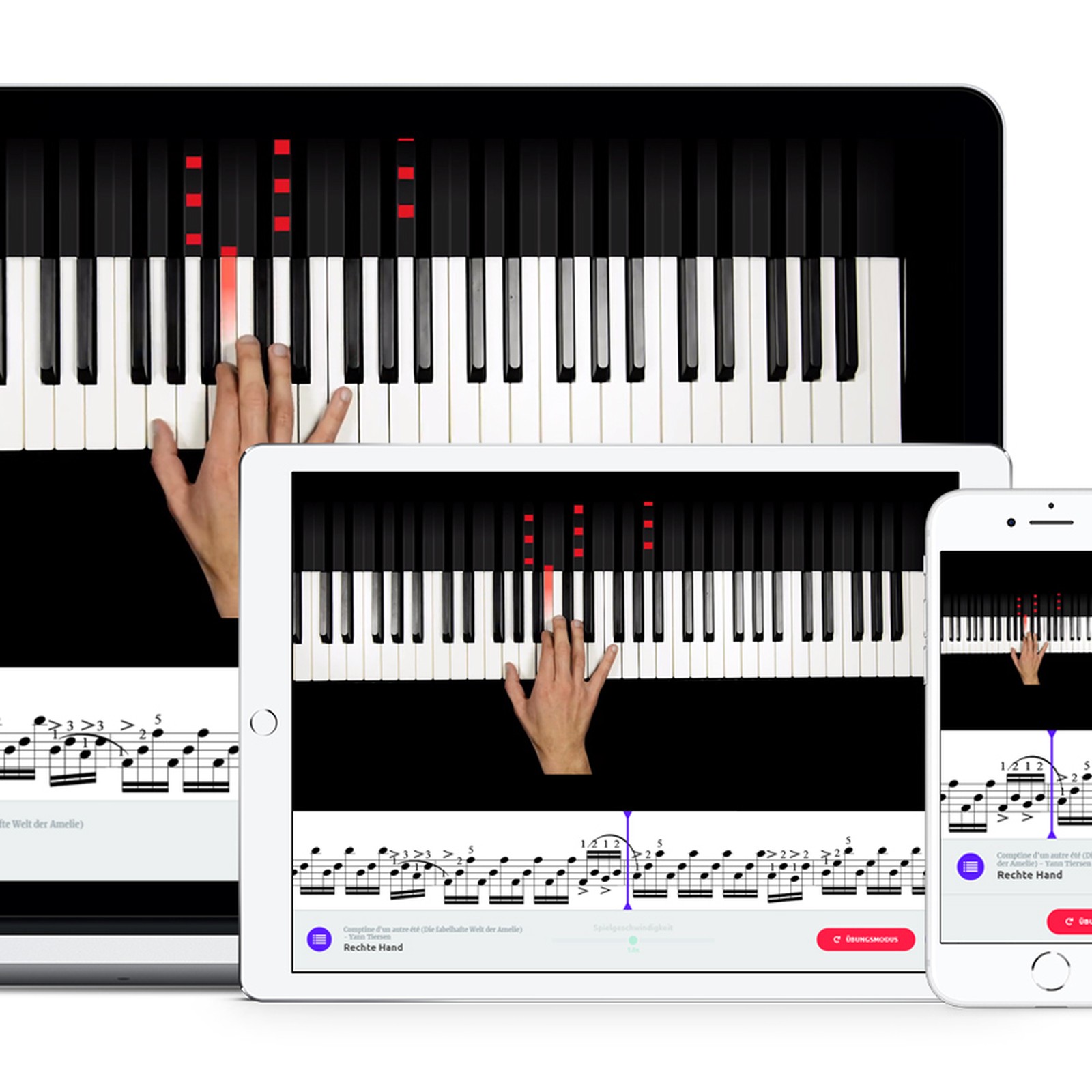 music2me Piano on different screens