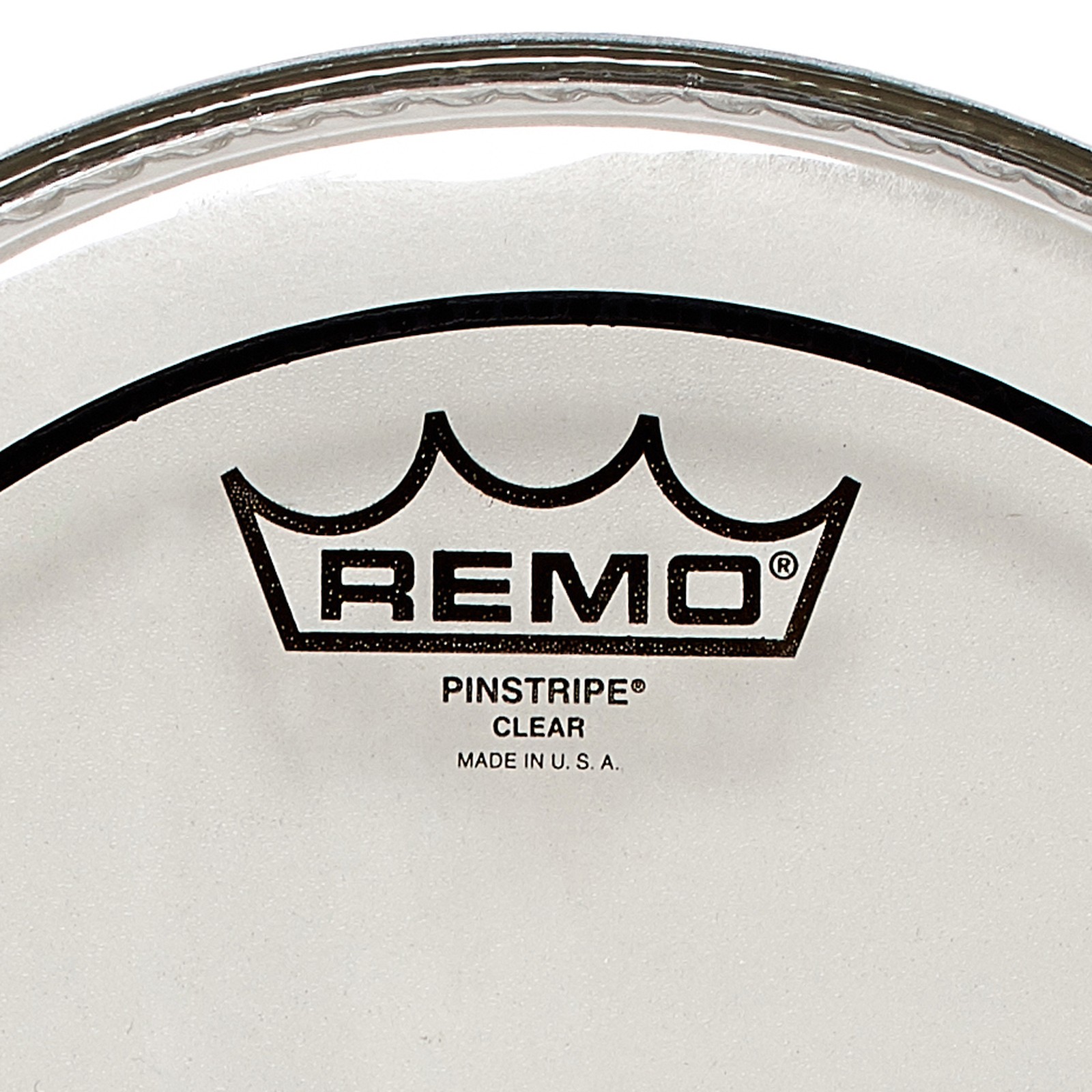Herstellerlogo auf einem Remo Pin Stripe Clear Fell