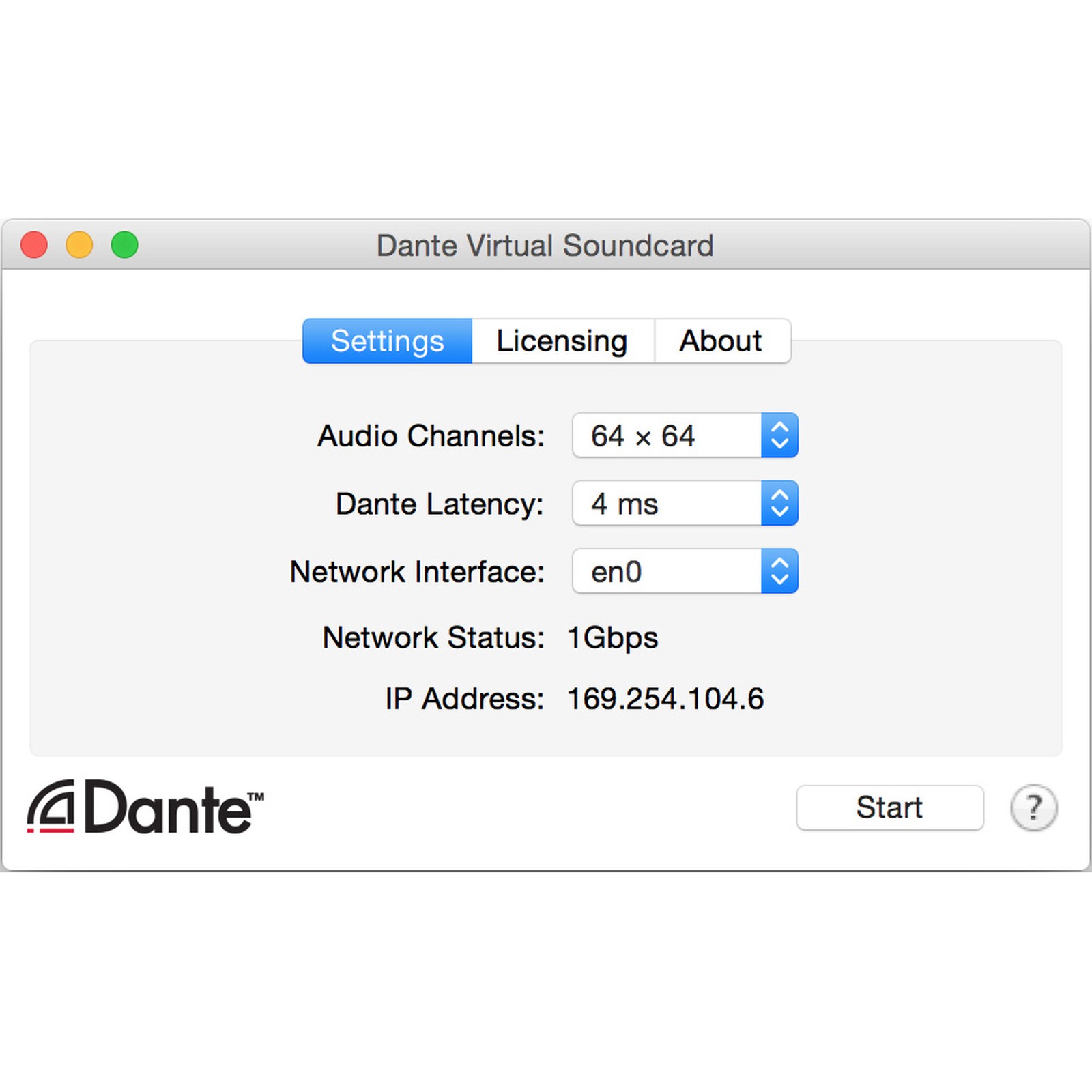 Dante Virtual Soundcard Screenshot