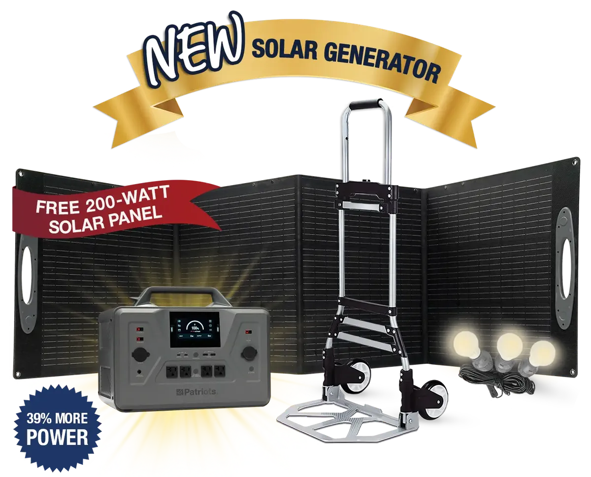 Patriot Power Generator 2200X complete package with 200-watt solar panel and accessories