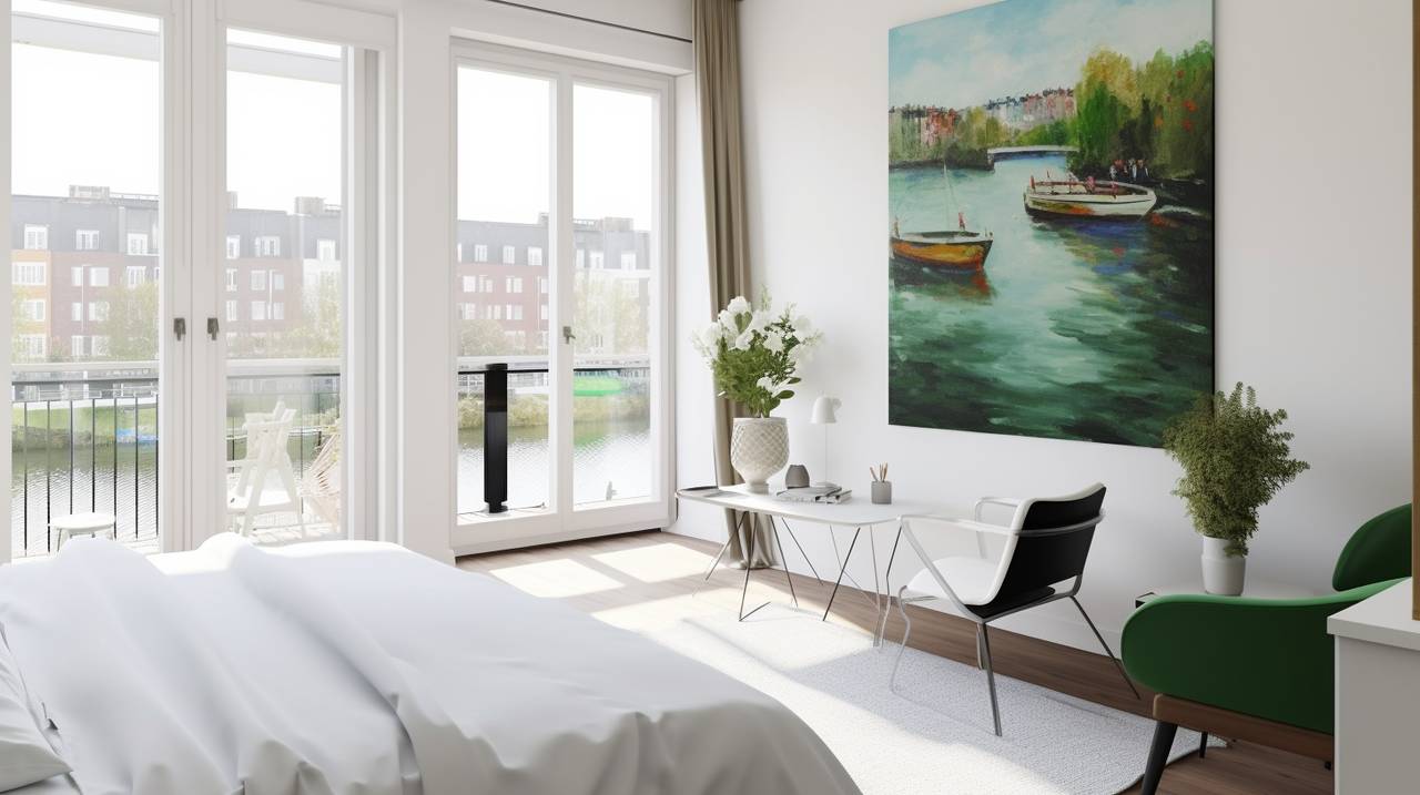 Schönes helles B&B Zimmer mit Blick auf eine Gracht