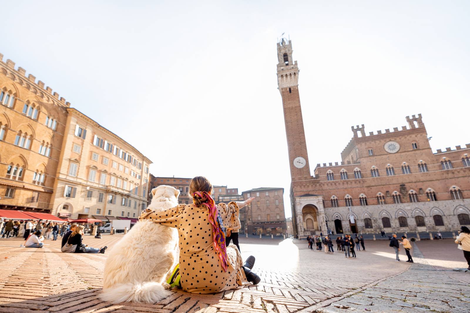 turista in piazza con il cane