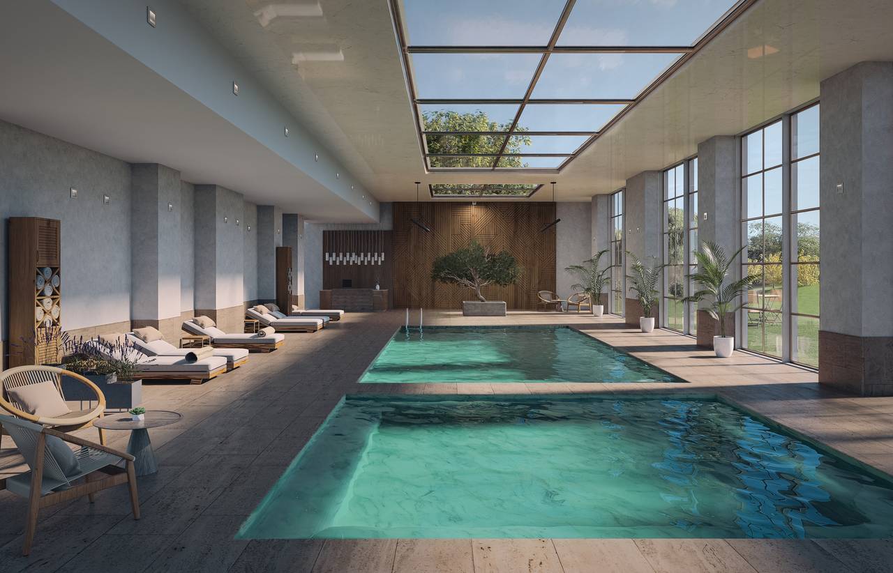 Moderna area piscina con benessere immerso nella natura