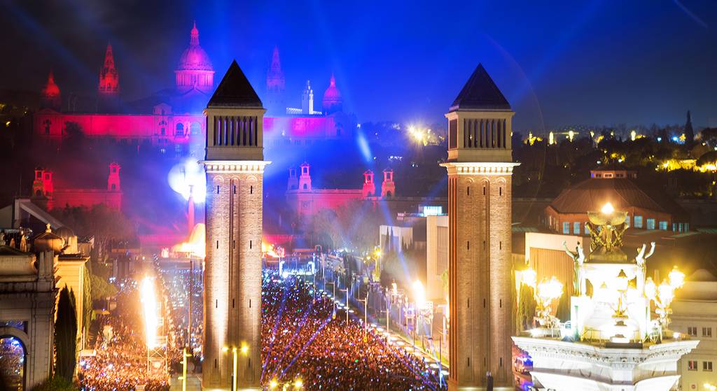 Noche de fin de año en Barcelona en Plaza de España