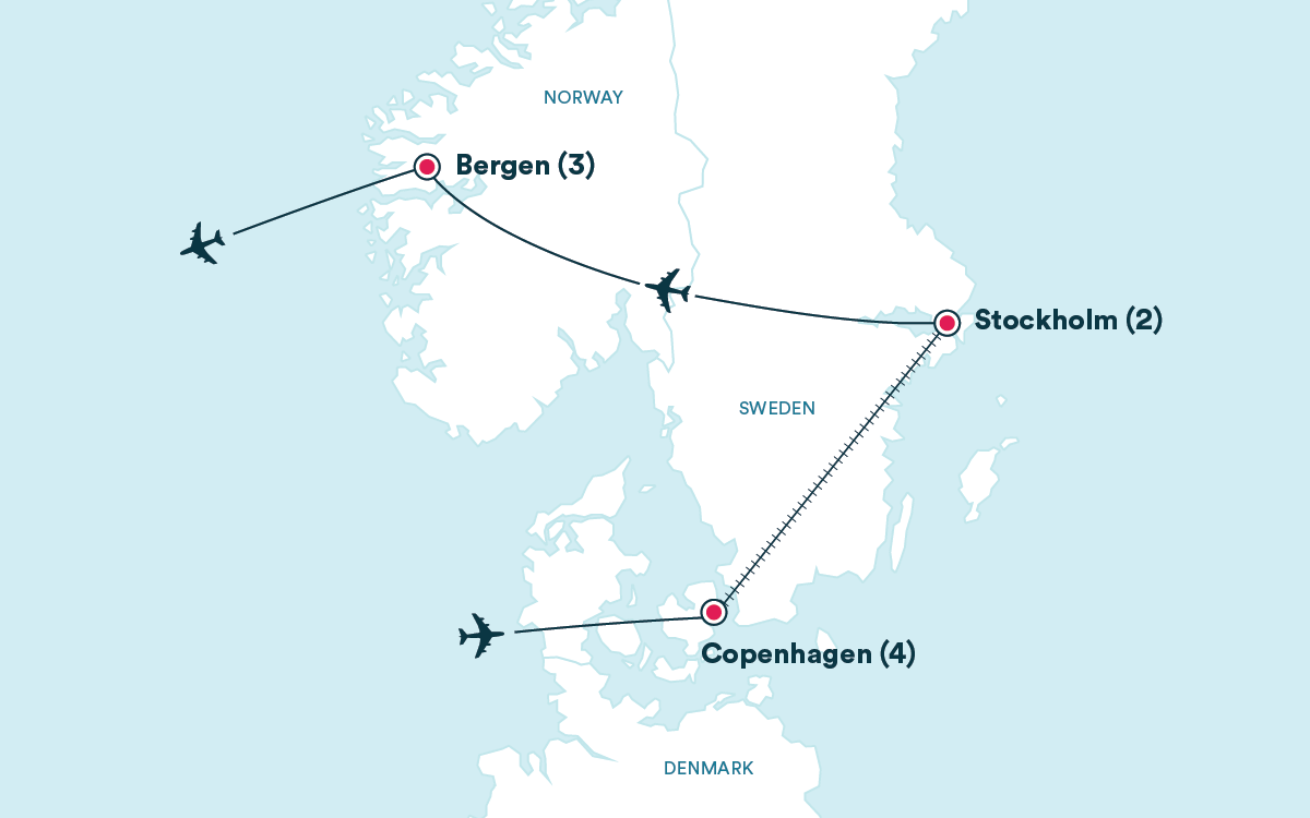 Map for the Denmark, Sweden & Norway tour