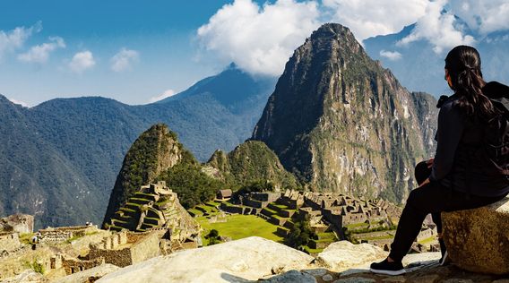 Traveler at Machu Picchu in Peru