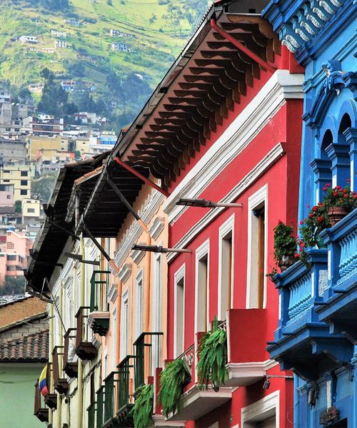 colorful buildings in quito city center in ecuador