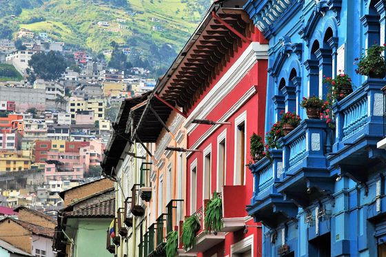 colorful buildings in quito city center in ecuador