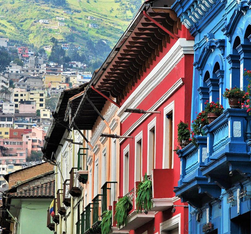 colorful buildings in quito city center in ecuador