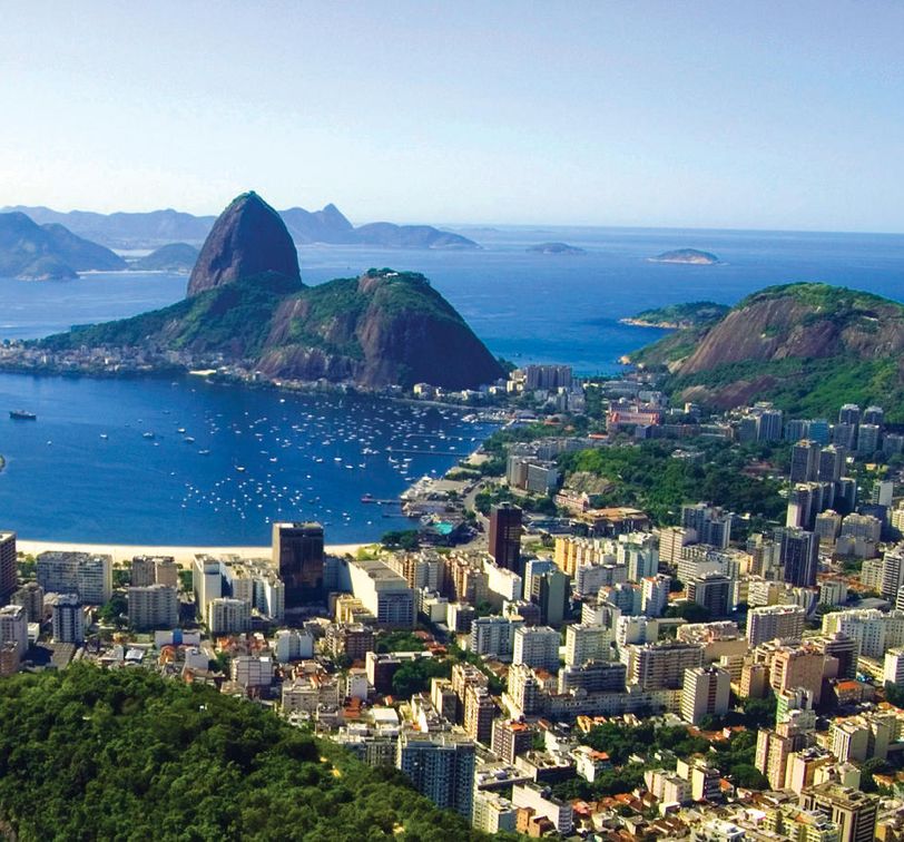 aerial view of rio de janerio city through the bay in brazil