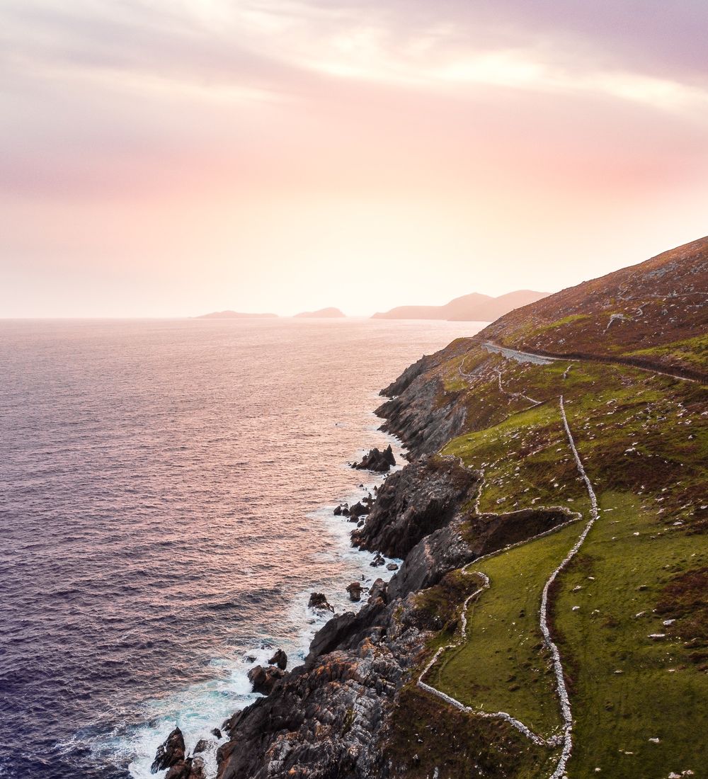 A sunset view of the cliffs of the dingle peninsula in country kerry ireland