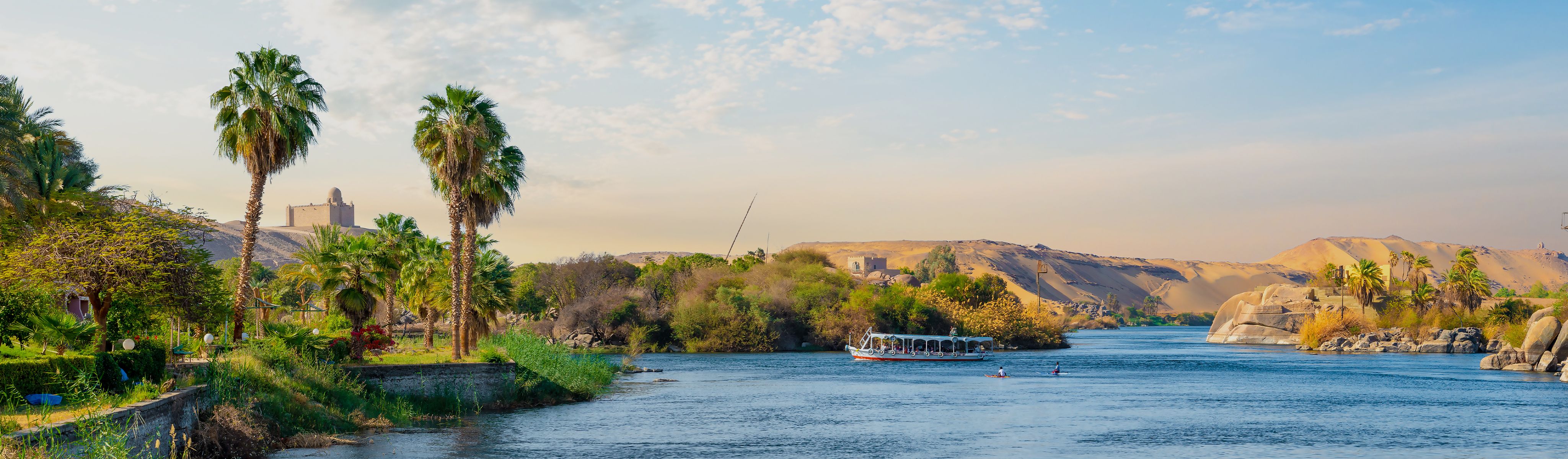 boat floating in the nile river in egypt on a sunny day