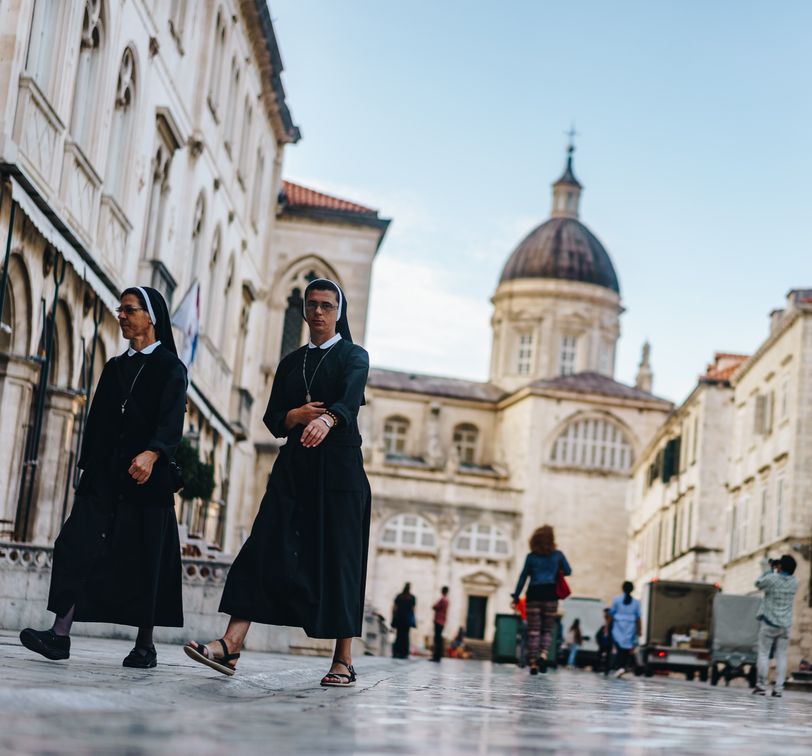 nuns walking in the street in dubrovnik croatia