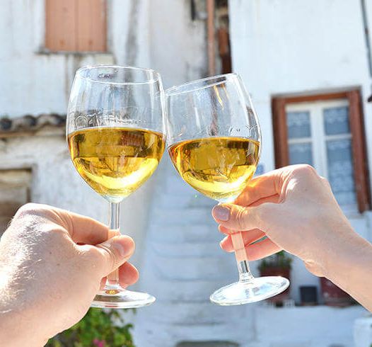 greek food on blue checkered table