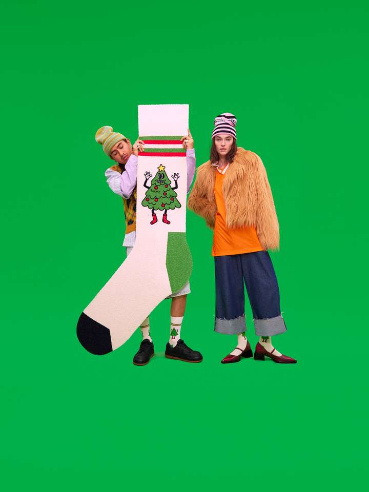 A collage of headlines, articles and images of the Happy Socks Solids collection.