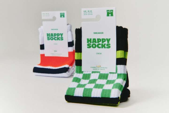 Two pairs of patterned Sneaker Happy Socks.