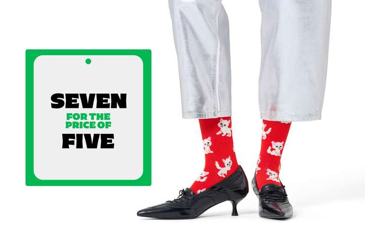 Seven for the Price of Five, a Happy Socks Multi-Buy Offer.
