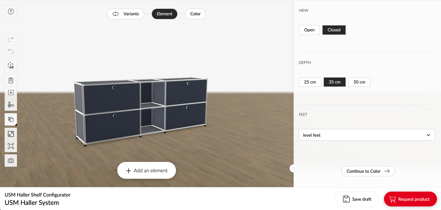 Configurator with wooden floor in the 3d scene