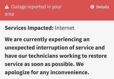example of a generic telecom outage notification