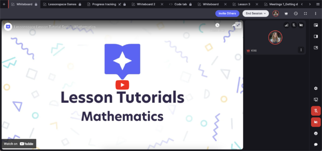 Video thumbnail with "Lesson Tutorials Mathematics," featuring a blue icon and YouTube play button, surrounded by geometric patterns.