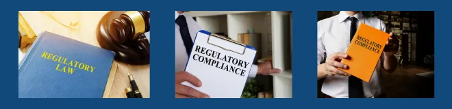 3 images of a book saying regulatory compliance.
