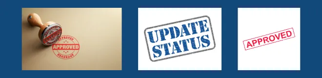 3 images showing approved stamps