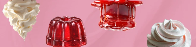 Translucent red jelly with a smooth, bouncy form and glossy surface, representing the evolution of skincare textures from heavy creams to modern jelly-like formulas that feel weightless, playful, and instantly memorable on first touch. Encouraging consumers to buy fun and playful skincare opposed to heavy duty skincare.