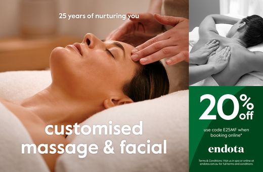 Endota Spa 20% off customised massage & facials