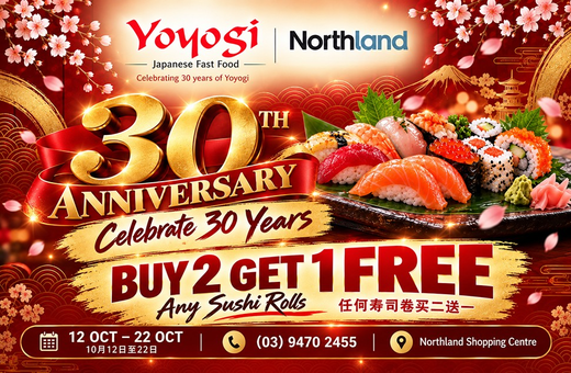 Yoyogi 30th Anniversary – Buy 2, Get 1 Free Sushi Rolls