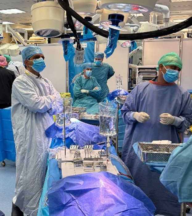 Participants of a W&H Med hands-on course perform dorsal preservation exercises on human specimens under realistic operating room conditions.