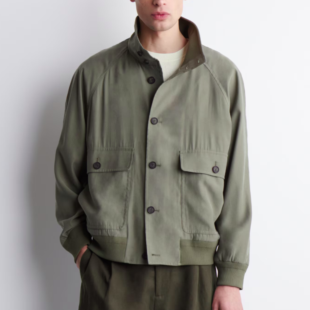 Funnel-Neck Twill Blouson Jacket