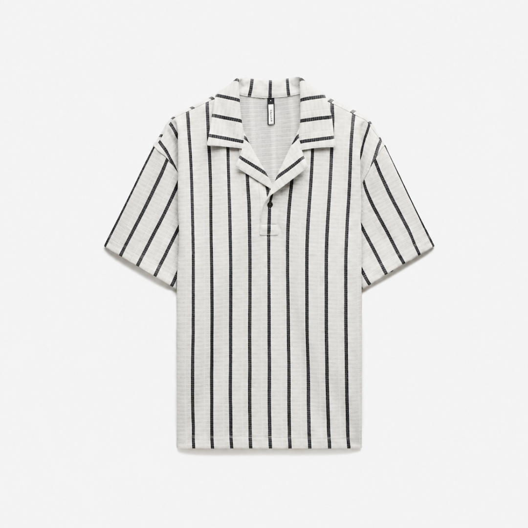 Loose Fit Stripe Cuban Collar Polo Sand