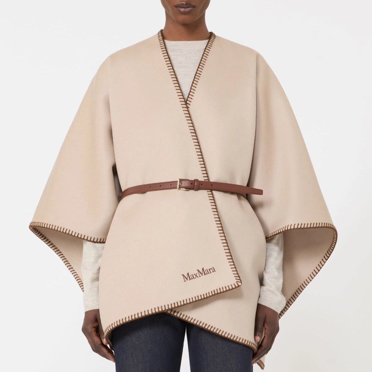 Max Mara - Wool Cape With Belt - Sand