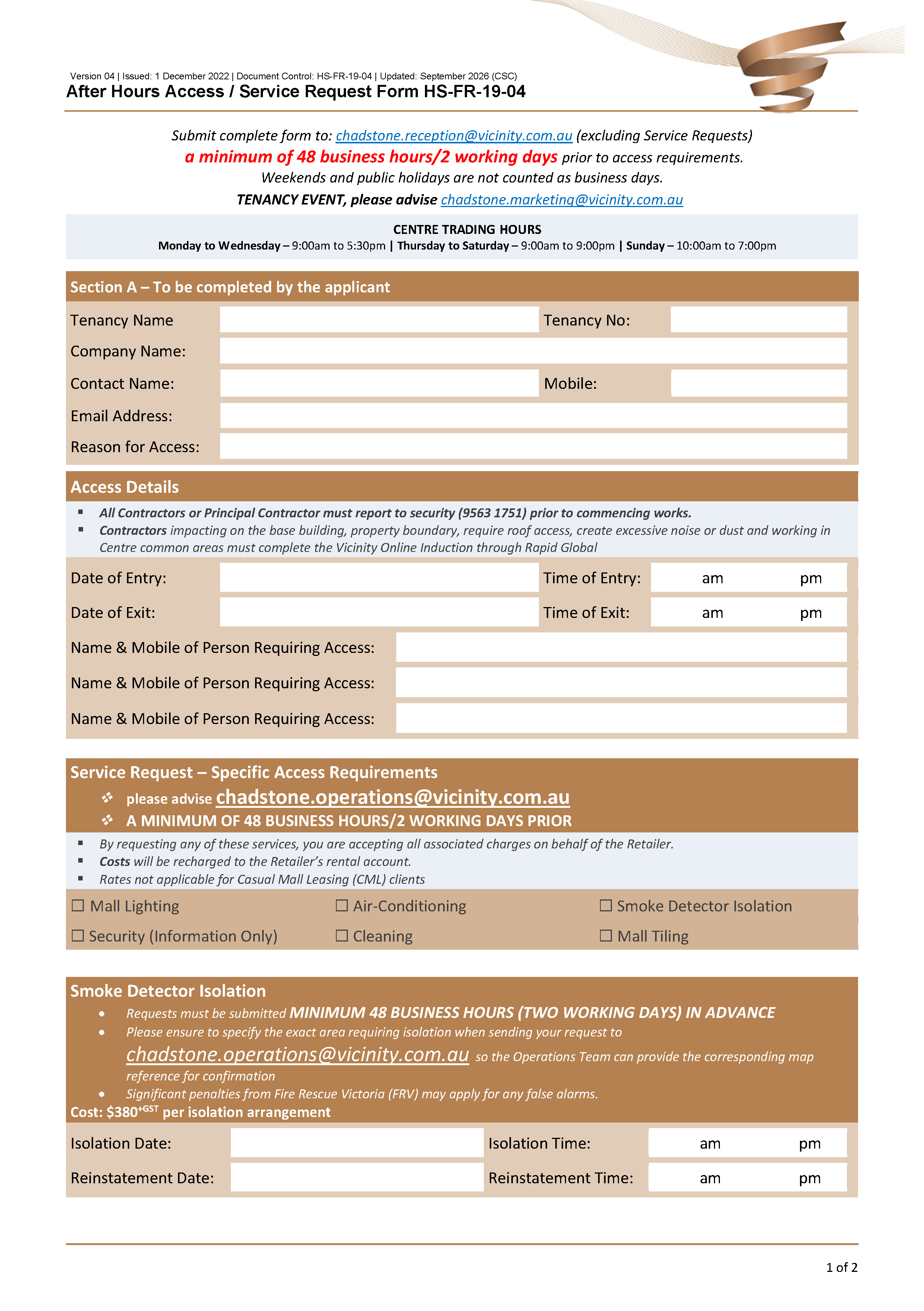 after hours forms 