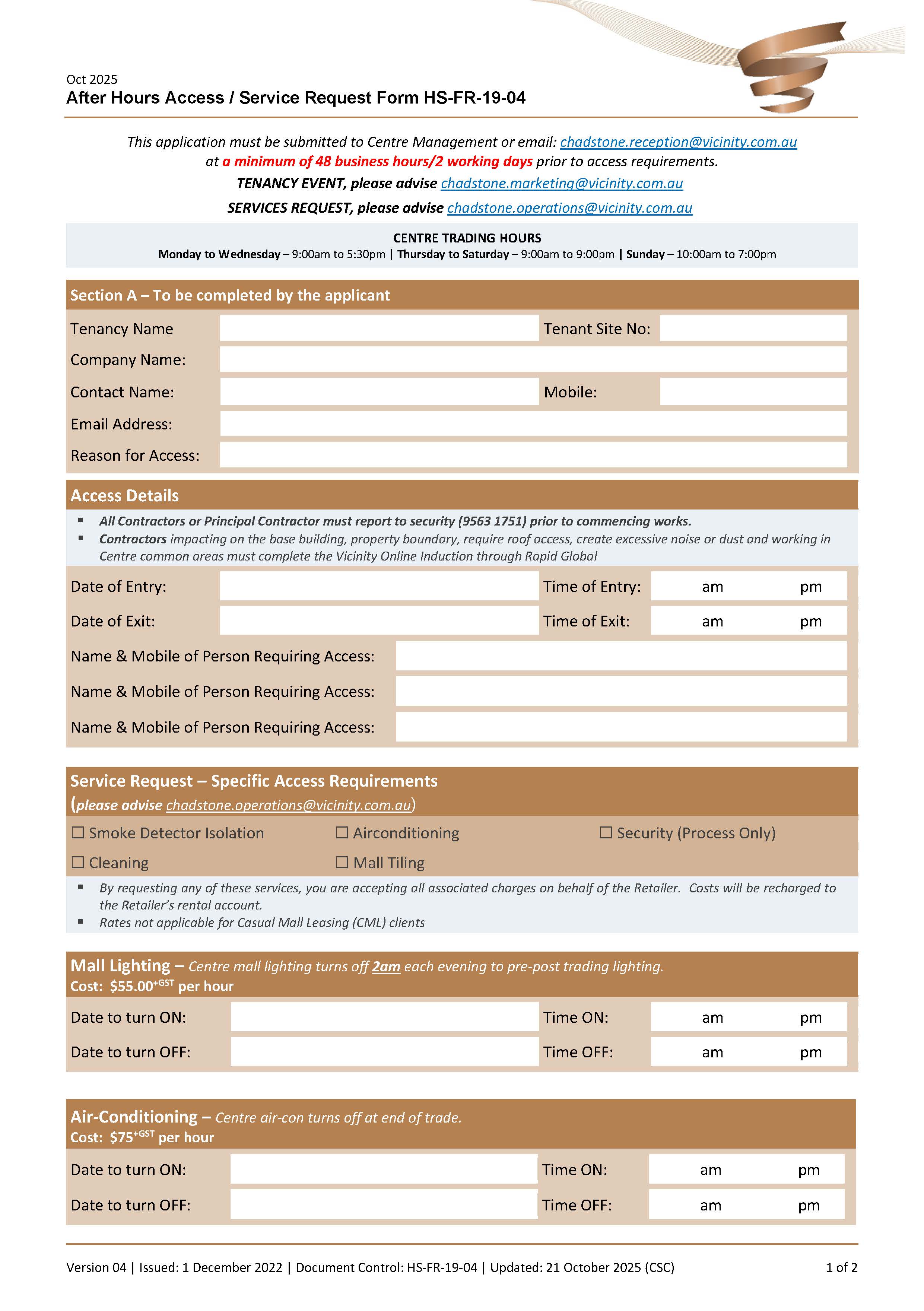 after hours forms 