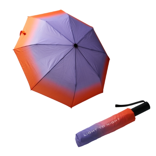 Gradient umbrella in pouch with white text "LIGHT TO NIGHT"