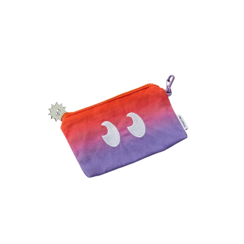 Orange to purple gradient small zip pouch with eyes on front