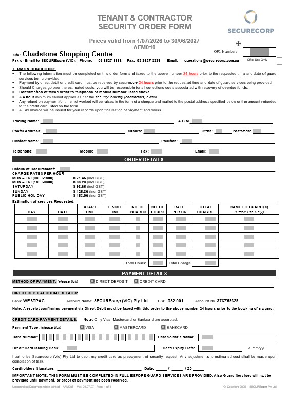 Adhoc Tenant Form
