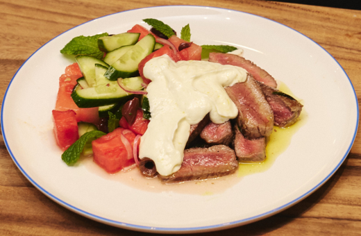 Greek Lamb with Watermelon, Olive & Mint Salad