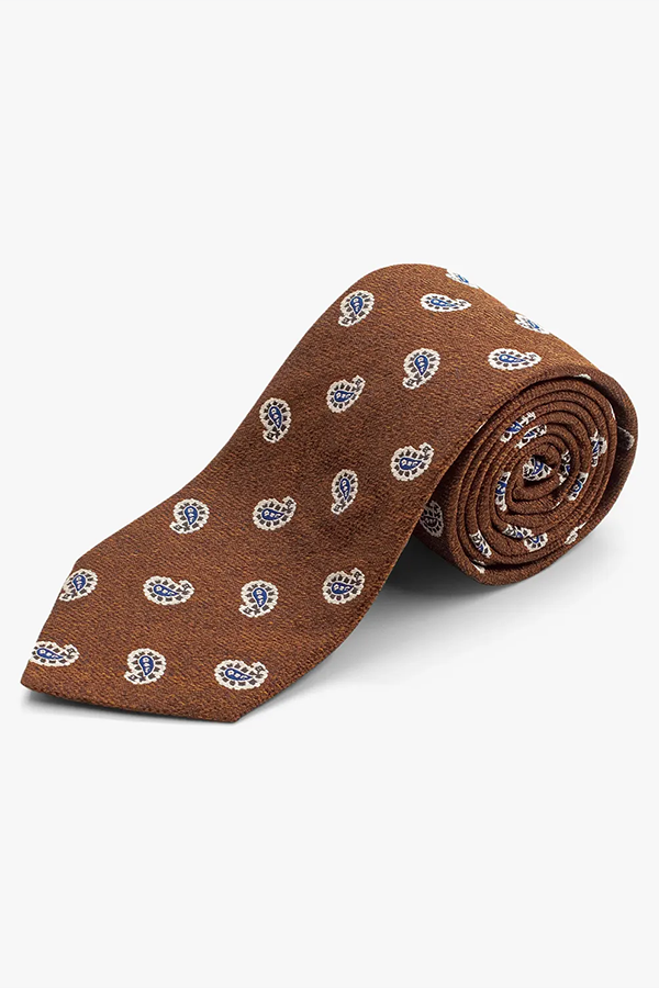 Bottinelli Italian Tie: Rust with Navy Mini Paisley