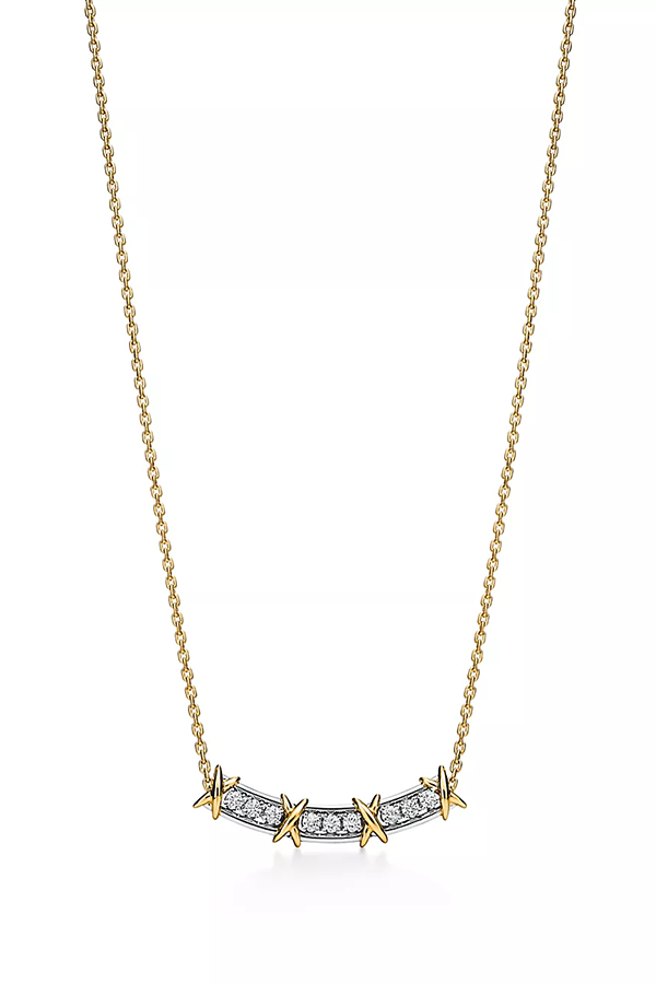 Narrow Pendant in Yellow Gold & Platinum with Diamonds