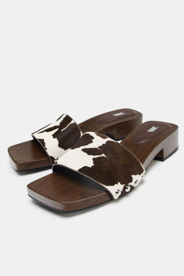 ZARA ANIMAL PRINT LEATHER AND SHEEPSKIN SANDALS | $109
