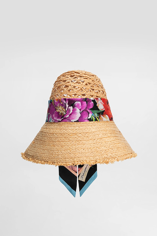 Straw hat with bandeau scarf