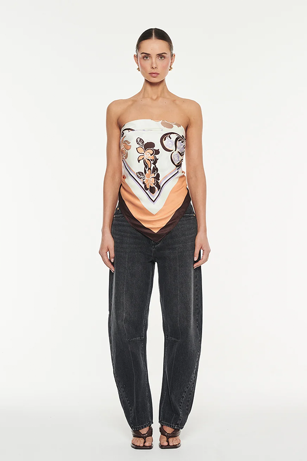 Kivari silk scarf worn as top