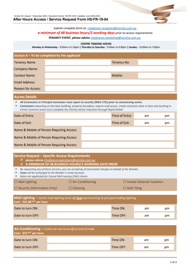 after hours forms 